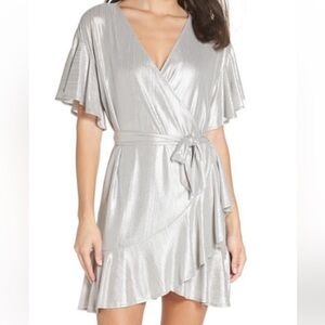 NEW BB Dakota Metallic Ruffle Wrap Dress